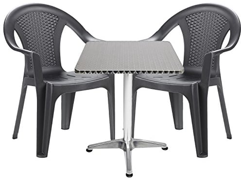 Mojawo® Bistrogarnitur 3-teilig Bistrotisch Alu 60x60cm H70/110cm höhenverstellbar + 2 Stapelstühle Kunststoff Anthrazit