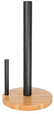 Point-Virgule Küchenrollenhalter stehend aus Bambus Holz, küchen zubehör, schwarz ø 15cm H 29cm