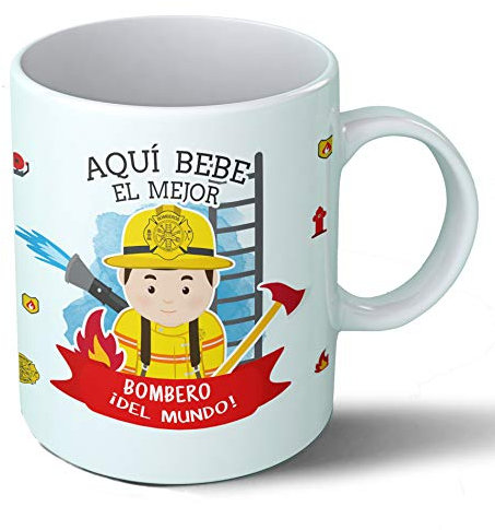 Planetacase - Taza Bombero - Regalo Original Bomberos - Cerámica 330 mL - Taza Desayuno Apta para Microondas y Lavavajillas - Resistente a Lavados - Bombero (Él)
