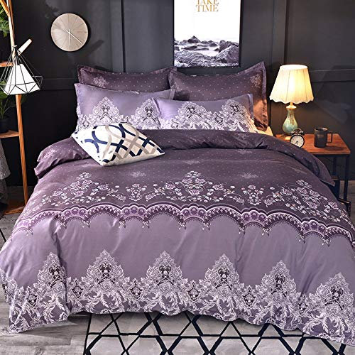 Purple Floral Lace Duvet Cover Set King Size with 2 Pillow Shams,Classic Luxury Design Bedding Sets with Zipper and Corner Ties ,Soft Comforter Microfiber Quilt Cover Set Women Girls 3pcs(220x240cm)