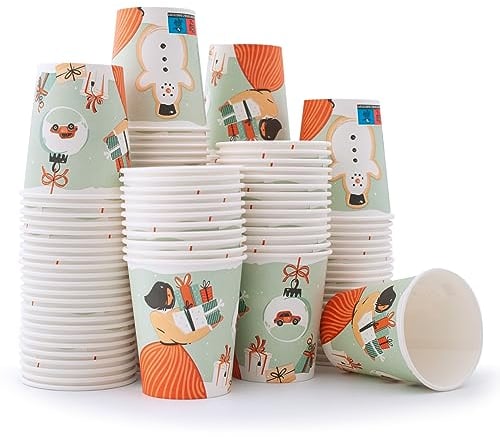 Wellsamed WELLSACUP 1000 Stück Pappbecher 180 ml, Motiv Weihnachten, geeignet für Heiß- und Kaltgetränke, Coffee to Go, Glühwein, Punsch