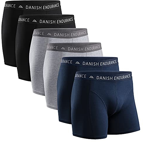 DANISH ENDURANCE Cotton Boxers for Men with Optional Fly, Breathable Men's Underwear Trunks, 6 Pack, Multicolour (2 X Black, 2 X Grey, 2 X Navy), M