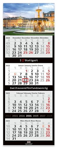 4-Monatskalender 2025 STUTTGART - Wandkalender 33 x 90 cm Großformat - Bürokalender mit tollem Bildmotiv - Geschenk für Stuttgart-Fans - Made in Germany by Geiger-Office