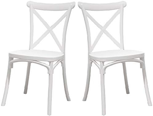EME 2 Sillas Crossback Color Blanco, Sillas de Comedor o Cocina. Incluye 2 sillas. Elegantes para Cocina o Comedor, apilables y Muy Resistentes. Fabricada en Polipropileno Monoblock.