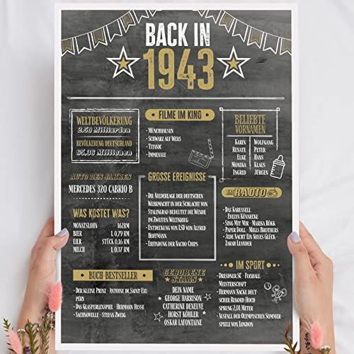 82 Geburtstag Mann & Frau Holzbild Back in 1943 Chronik personalisierbar zum Hinstellen/Aufhängen opt. beleuchtet, 82 Geburtstag Frauen & Männer, 82 Geburtstag Frau, 82. Geburtstag Frau & Mann Deko