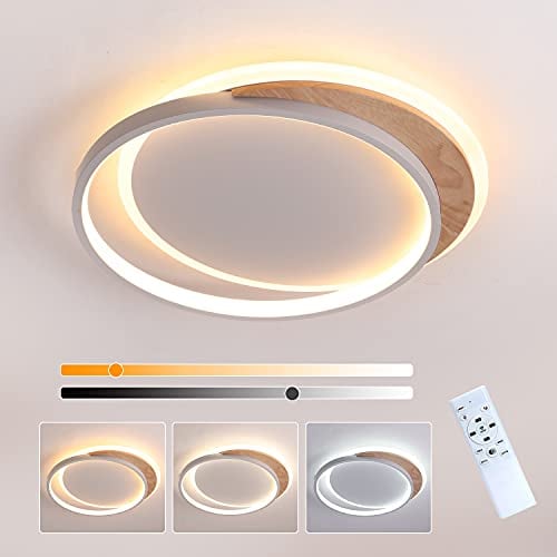 FANLG LED Deckenlampe Wohnzimmer, 30W 50cm LED Deckenleuchte Dimmbar mit Fernbedienung Holz Rund Deckenlampe Schlafzimmerlampe, Modern Deckenleuchte für Wohnzimmer Schlafzimmer küche Kinderzimmer