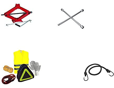 COMPATIBILE CON PEUGEOT 3008 KIT PER AUTO EMERGENZA STRADALE CRIC+GUANTI+CAVI BATTERIA+CORDA TRAINO+GIUBBOTTO FLUO+CHIAVE A CROCE PRODOTTI SOS PER TUTTI I VEICOLI