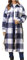 EFOFEI Damen Tweed Long Jacken Long Plaid Mantel Tartan Wintermantel Baggy Lapel Button Shackets Langarm Bluse Navy Blau XXL
