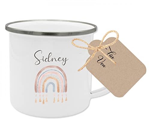 Manufaktur Liebevoll Namenstasse Kinder Kindertasse Personalisiert Emaille Tasse Mädchen Junge Geschenk Regenbogen