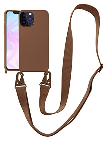 Handykette Handyhülle kompatibel mit Apple iPhone 12 Mini Necklace Hülle Nylon Schultergurt Weich Silikon TPU Cover mit Kordel zum Umhängen Schutzhülle mit Stylische Band(Braun)