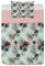 ABAKUHAUS Hawaii Mikrofaser Tagesdecken Set, Sommer Palmen Farn, weiches Bettwäscheset mit Kissenbezügen und Steppdecke, 170 cm x 220 cm, Rosa Teal