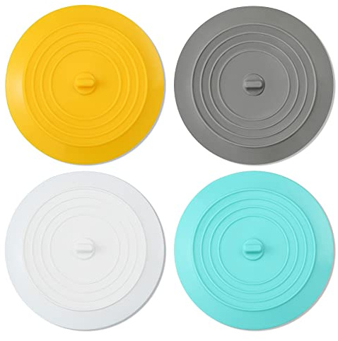 CORNERJOY 4 Stück Silikon-Badewannenstopfen, 15,2 cm, großer Waschbeckenverschluss, Abflussstopfen, Haarstopper, flache Saugnapfabdeckung für Küche, Bad und Wäsche