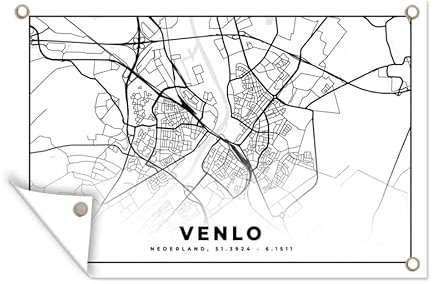 MuchoWow Outdoor-Poster Poster Wanddeko draußen Deko Garten Gartenposter 60x40 cm Karte - Venlo - Schwarz - Weiß