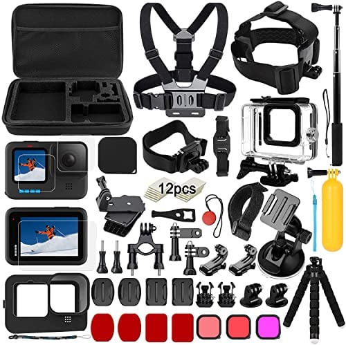 Kit d' Accessoires pour GoPro Hero 12 11 10 9 Black, oGoDeal Caméra d'action Comprenant boitier étanche, Protection D'écran, Un Support de vélo, Poignée Flottante