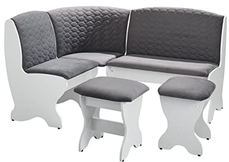 Rodnik Eckbank »Montblanc«, Essecke, Eckbankgruppe 3 -TLG. : Sitzbank mit 2 Hocker in grau-weiß, B 162 x 122 x H 92 x T 60 cm