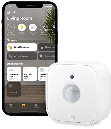 Eve Motion - Smart Bewegungsmelder mit Lichtsensor, IPX3 Wasserbeständigkeit, Benachrichtigungen, automatische Aktivierung von Lichtern und Geräten, Keine Bridge erforderlich, Bluetooth Low Energy,