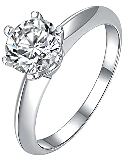 StarGems 2ct Moissanit 925er Sterlingsilber platiniert Klassisch Ring mit sechs Zacken B4753-2ct-8.5
