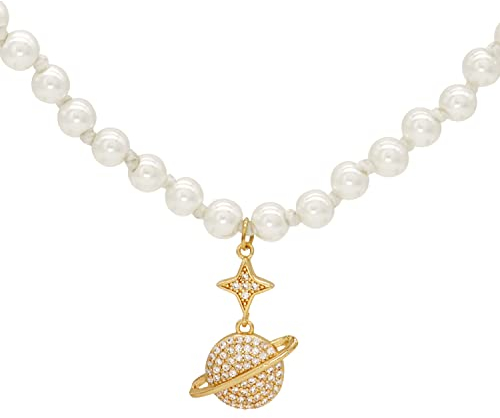 LIHELEI Perlen kette, Pearl Planet Necklace, Damen Perlenkette, Saturn Perlenkette, Pearl Orb Choker