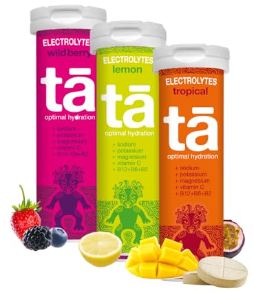 TA ENERGY - PACK x3 Tubes - Pastilles d'hydratation - Sels Minéraux - Vitamines - Faibles en calories - Réduit les crampes - MADE IN FRANCE (Citron/Fruit-Rouge/Tropical, Pack x3 Mix)