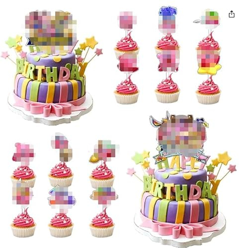 Cartoon Tortendeko Kindergeburtstag, Cartoon Cupcake Toppers Party Zubehör, Muffin deko Geburtstag für Kinder Mädchen Junge Baby Shower