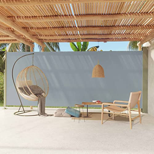 WIFESE 220x600 cm Paravento da Esterno Retrattile Paravento Laterale Pannelli Laterali Parasole Tenda Laterale Anti UV per Patio e Balcone Grigio Tessuto Chiusura Automatica