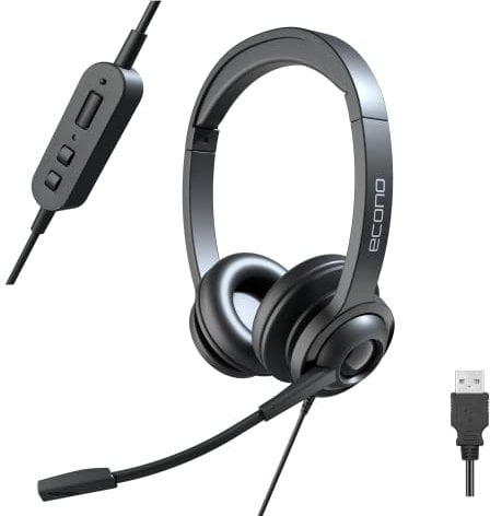 Econo OfficePro Computer Headphones Work Headset with Mic Noise Cancelling Business Office Headsets Headphones In-Line Control for Teams Skype ZOOM PC Webinar Phone Gaming works with Windows & Mac