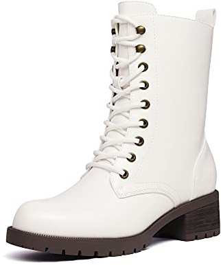 DREAM PAIRS Mid-Calf-Damenstiefel Schnürstiefel Silhouette Bequemer Reißverschluss Warmes