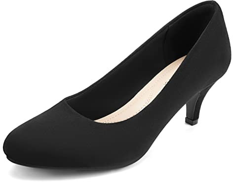 Greatonu Womens Round Toe Court Shoes Kitten Heel Shoes Low Heels for Women Pumps Shoes Closed Toe Office Dress Shoes Wedding Heels Black Suede Size 5