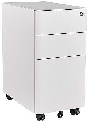 Panana Fully Assembled!Home Filing Furniture Under Desk 3Drawers Steel Lockable Mobile File Cabinet Bedside Table, Office Metal Storage Chest of Drawers(W30*D50*H59.3cm,White)