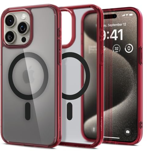 Spigen Ultra Hybrid MagFit Case for iPhone 15 Pro Max, Compatible with MagSafe Accessories - Frost Deep Red