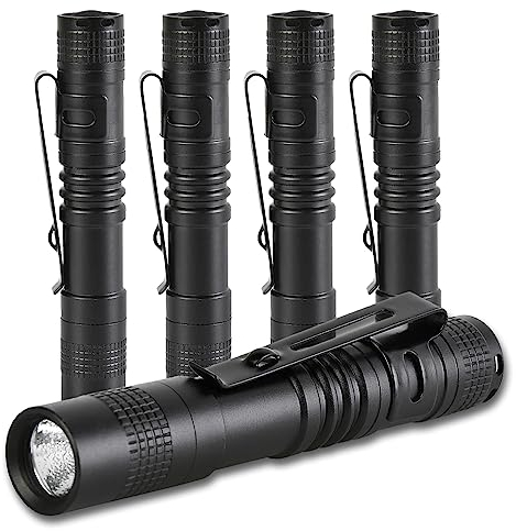 MVIOCS 5 Pack Mini LED Flashlight Powerful High Brightness with Clip, Compact Portable Flashlight for Emergency Inspection AAA Battery Water Resistant