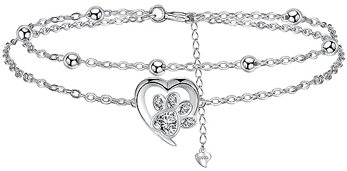 Micory Hundepfote Armband für Damen 925 Sterling Silber mit Herz Zirkonia Armbänder Damen Verstellbar Armkette Valentinstag Muttertag Geburtstags Weihnachten Geschenk für Sie Frauen Freundin