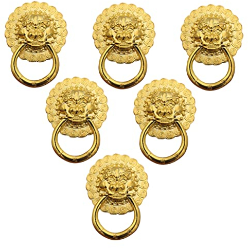 Housoutil Schubladengriff 6 Stück Löwenkopf-Griff Vintage-Türknäufe Metallschränke Küchenschrank Türknöpfe Griffknöpfe Ring-Hardware Messing-Ring Griffknopf Schubladen-Zugring Dekorieren