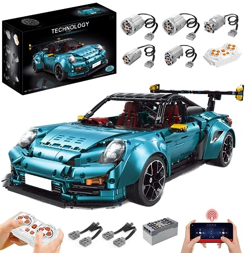 Lukie Technik Auto Porscher GT2 RS, 3389 Teile Klemmbausteine Technik Auto Set, Maßstab 1:8 Automodell, Mit Power Functions Set