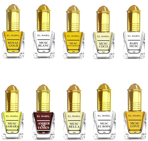 El Nabil Premium Musc Ensemble de parfums pour femmes - 10 x 5 ml Huile de parfum (TOP 10 MIX) - Parfums arabes pour dames - Ensemble de parfums orientaux