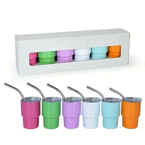 6pcs, 2oz Mini Tumblers With Lid And Straw, Stainless Steel Sublimation Water Bottles, Metal Shot Glasses, Water Cups, Summer Winter Drinkware, For Bar, Pub, Club, Restaurant, Home Use, Drinkware