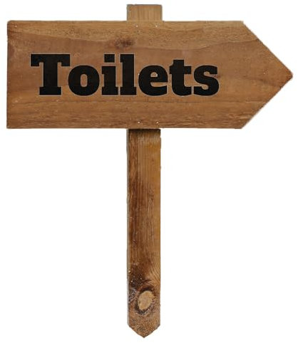 Outdoor Toilet Sign with Stake, Wooden Arrow Pointing Right or Left, Party Pub Garden Sign