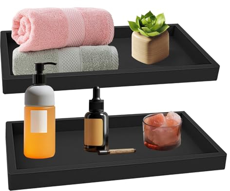 2 Bandejas de Baño, Bandeja Decorativa Rectangular para Joyas, Bandeja Decorativa de Silicona, Bandeja Encimera Baño, Bandeja Pequeña Multiusos para Colocar Perfume Joyas Jabón y Velas, 20x10x1.8 cm