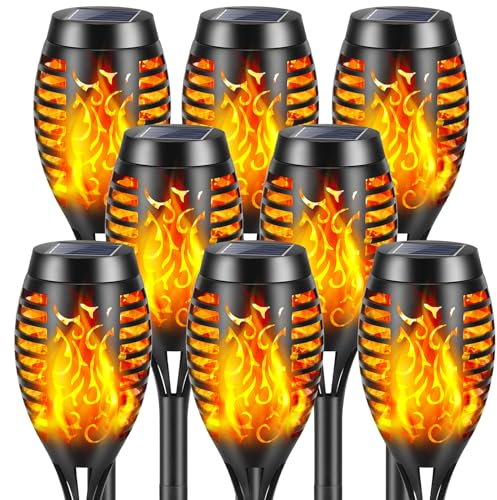 YAZEKY Lumières Flamme Solaire Exterieure, Lampe Solaire Flammes Torche Exterieur,Lampe Solaire Exterieur Jardin IP65 Imperméable,Lumiere Torche Solaire pour Décor,Jardin,Patio,Chemins (8 Pièces)