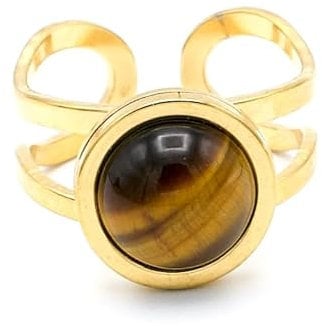 Miracles Minéraux Verstellbarer Ring aus Edelstahl und Naturstein, Naturstein, Gold, Schmuck