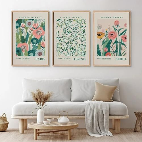CULASIGN 3er Set Bunt Blumen Poster, Abstrakte Grüner Blumen Stilvolle Aesthetic Deko Leinwand Bilder, Ohne Rahmen Schlafzimmer Wandbilder Wanddeko Poster (30x40cm)
