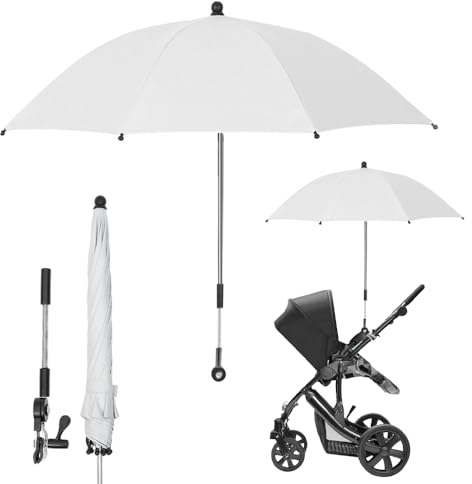 HIULLEN Baby Kinderwagen Regenschirm 75cm Durchmesser, Universal Sonnenschirm Kinderwagen, UV Schutz 50+ Sonnenschutz, 360° Edelstahl Babywagen Schirm mit Schirmgriff für Kinderwagen & Buggy