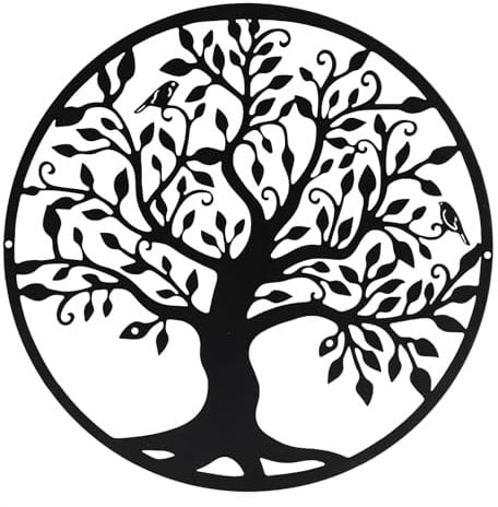 Huspox Décoration murale arbre de vie en métal noir pour salon, couloir, escaliers, extérieur (30 cm)