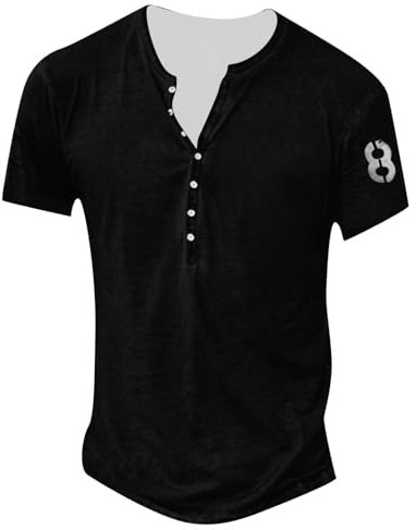 T Shirt Mit Knopfleiste Herren Kurzarm Sommer Herren Slub Baumwolle T-Shirt Herren Casual Fashion Kragen Herren Kurzarm T-Shirt Jade Herren leichte -Oberteile für Fitnessstudio, (240426A-Black, L)