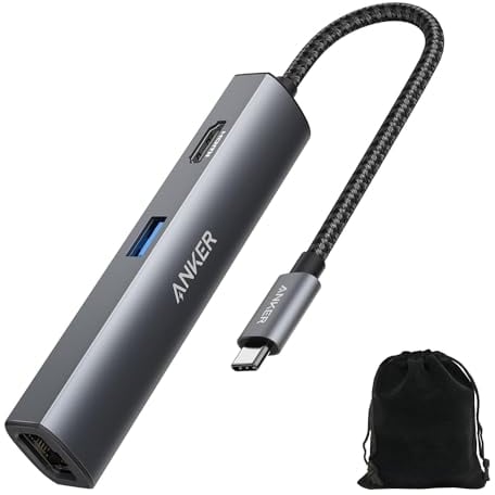 Anker USB C Hub Adapter, 5-in-1 USB C Adapter with 4K USB C to HDMI, Ethernet Port, 3 USB 3.0 Ports, for MacBook Pro, iPad Pro, XPS, Pixelbook, includes Travel Pouch