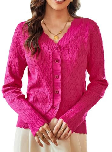 KANCY KOLE Cardigan Autunnali Leggeri per Donna UK Cardigan a Maglia Cava a Maniche Lunghe Bolero Corto Rosa M