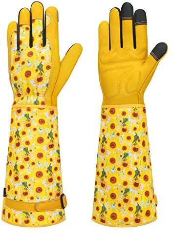 DLY Gardening-Gloves-for-Women, Breathable and Comfortable Long-Leather Garden Gloves, Rose/Blackberry Pruning Heavy Duty Gardening Work Gauntlet with Forearm Protection - Small