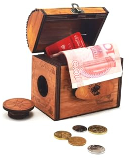 SOUCCESS KNOBELSPIEL SCHATZKISTE - Holzspiel - zum Knobeln & Tüfteln, Geschenk-Verpackung - knifflig zu öffnen als echte Herausforderung für Jung und Alt, inkl. Schatzkarte