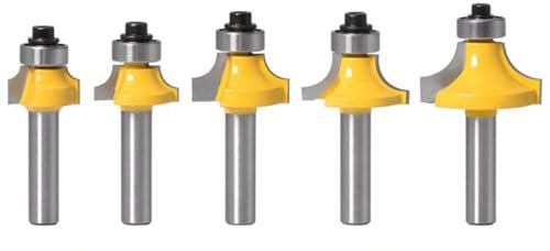 Gasea 5pcs 8mm Shank Round Over Router Bits Corner Rounding Edge-Forming Edging Woodworking Milling Cutter Tool
