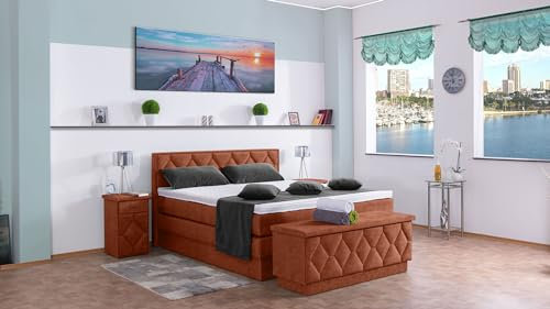 Boxspringbett Yara 240x220, DS-Terrakota, 7-Zohnen Taschenfederkernmatratze, Ergoflex - Inklusive Aufbau - Deutscher Hersteller